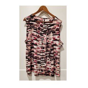 Calvin Klein pleat-neck printed shell blouse, 2X